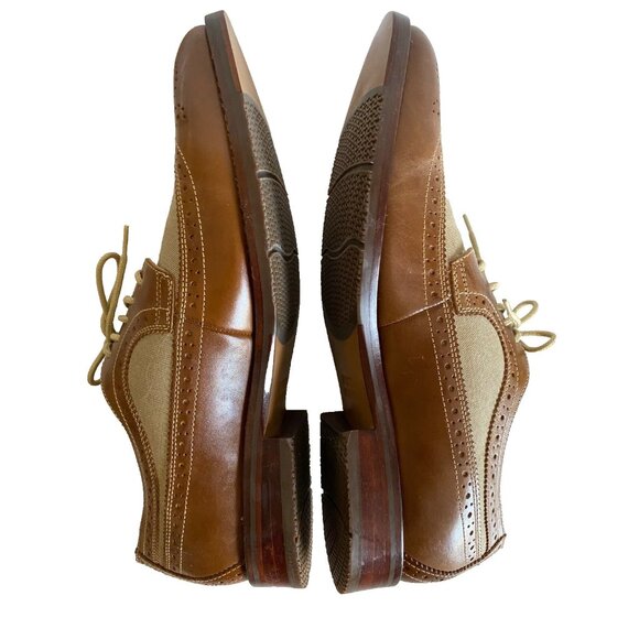 Johnston & Murphy Garner Wingtip Shoes Men Sz 11 Brown Tan Leather Linen Oxford - Picture 5 of 15